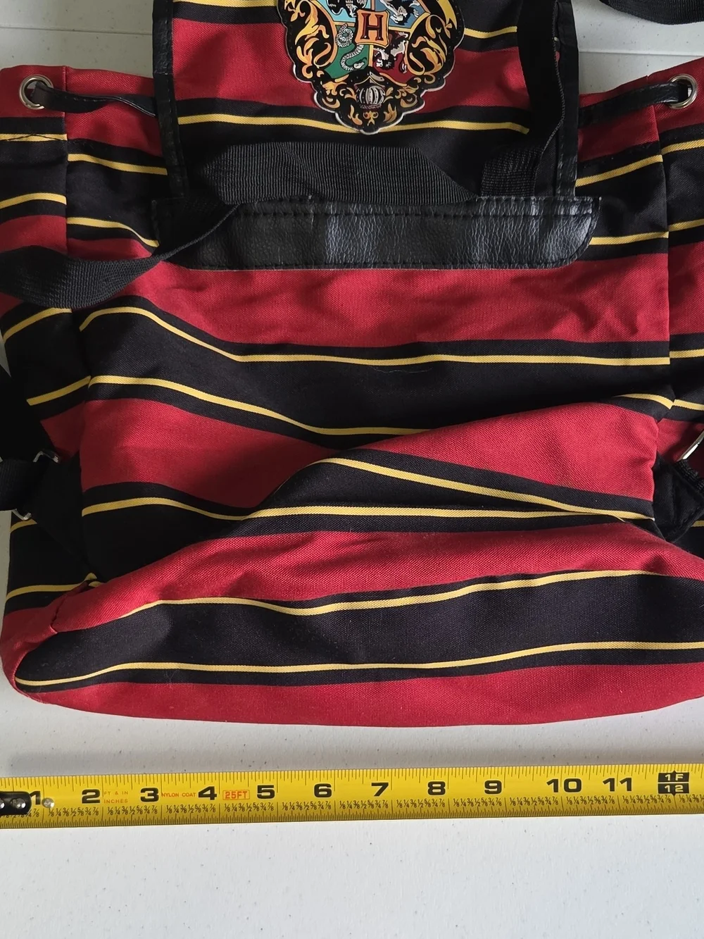 Hogwarts Harry Potter Striped Slouchy Rucksack Backpack Buckle Snaps Red/Black